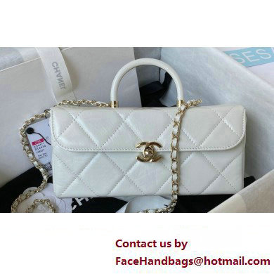 Chanel Quilted Shiny Calfskin & Gold-Tone Metal box Bag AS4471 White 2023